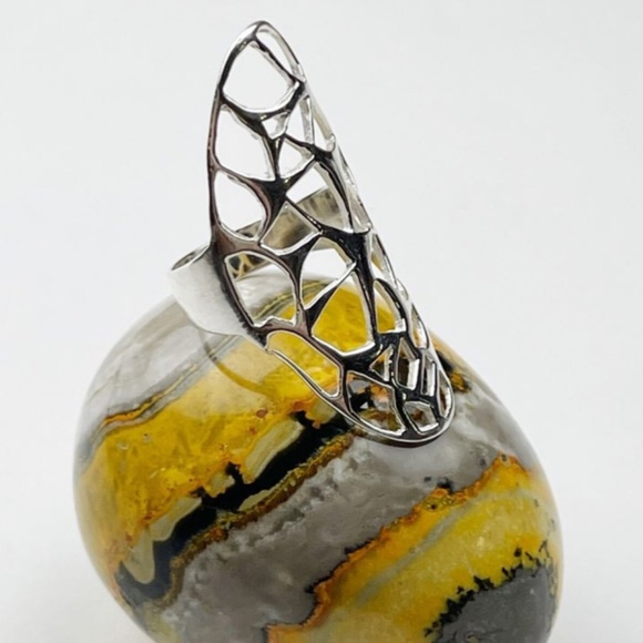 Sterling Silver Carved "Lacy" Statement Ring - Picture 2 of 7